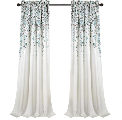 Lush Decor Weeping Flower Light Filtering Window Curtain Panels, Pair, 52"W x 108"L + 2" Header, Blue & Gray - Charming Modern Floral Curtains for Living Room, Dining Room, & Bedroom