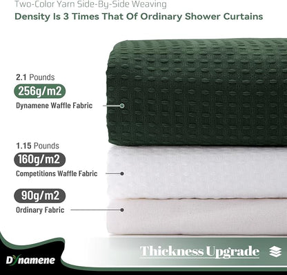 Waffle Shower Curtain 256 GSM Heavy Duty Fabric 72"x72" Dark Green | Thick Textured Cloth, Weighted Hem, Water Repellent Washable, Hotel Luxury Polyester Shower Curtain Set for Bathroom 12 Hooks