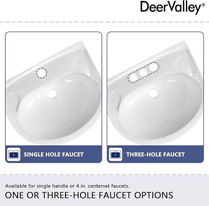 DeerValley Ally 20x17 Inch U-Shape White Ceramic Pedestal Sink, 3-Hole Faucet Configuration with Overflow, DV-1P52503