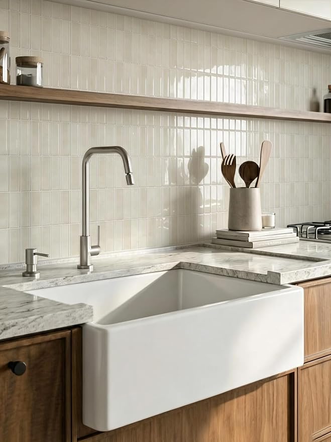 10-Sheet Peel and Stick Backsplash White Stick on Tile, Thick Self-Adhesive Wall Panels for Bathroom Vanity, Coffee Bar & Accent Walls (Beige)