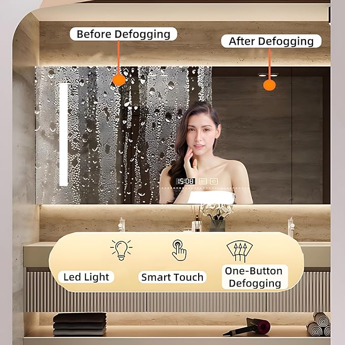 76in Modern Floating Bathroom Vanity with Double Sinks, Intelligent Defogging and Led Light, Wood Bathroom Vanities, Wall-Mounted Storage Cabinet