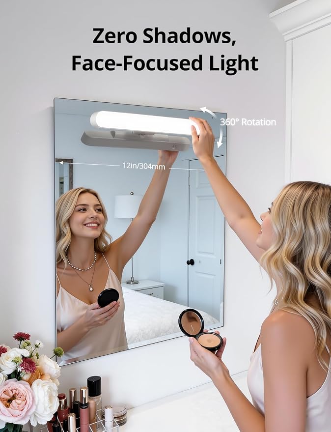 Rechargeable Makeup Light Bar LED Stick on Vanity Lighting for Mirror, 11Inch Super Bright 14 Days Long Last Battery Operated Wireless Attachable Wall Lamp for Bathroom Dresser Counter