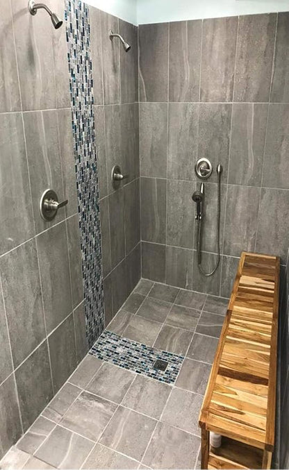 Gray Marble Tile for Kitchen Backsplash 12 in. x 12 in. x 8 mm Teal Blue Glass Mosaic Bathroom Shower Wall Linear Tiles (Pack of 5 Sheets)