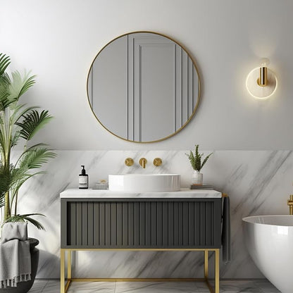 Round Mirror 22 inch, Gold Bathroom Mirror, Brushed Metal Frame | Brushed Metal Frame, High Definition Mirror, Waterproof, Suitable for Bedroom, Bathroom, Entryway, Living Room, Vanity