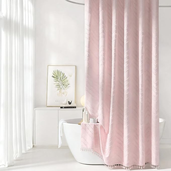 Siiluminisoy Blush Shower Curtain Fabric Shower Curtain for Bathroom 72 x 78 Tufted Chevron Textured Striped Modern Farmhouse Minimalist for Bathroom
