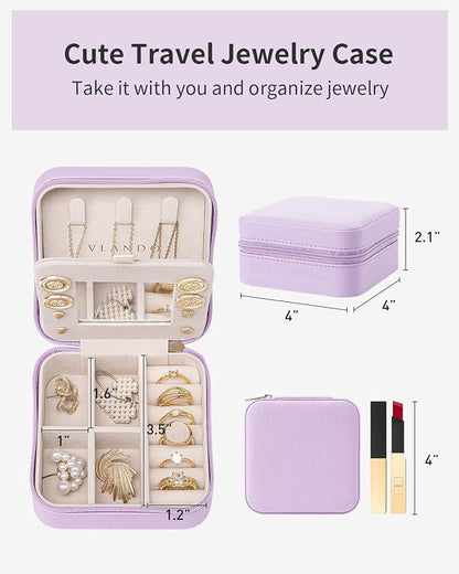 VLANDO Travel Jewelry Case with Mirror, Storage 3 Pairs of Stud Earrings | Necklace Hook for Anti-tangle, Removable Dividers, Waterproof PU Leather,Portable Storage for Rings, Necklace Gifts for Women