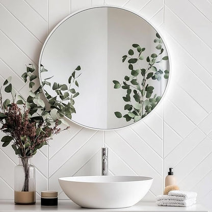 Large Round Mirror, 28 inch White Circle Mirror, White Metal Frame | High Definition,Waterproof,Rust-resistant,Round Mounted Mirrors for Bathroom,Living Room,Bedroom,Hallyway,Vanity,Wall Décor