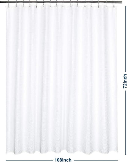 Barossa Design Cotton Blend Shower Curtain Extra Wide 108 Inch - Honeycomb Waffle Weave, Hotel Luxury & Spa, Heavy Weight Fabric, Washable - White, 108x72