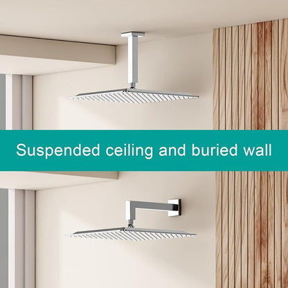 Square Rain Shower Head, High Flow Stainless Steel,Work with any decorative style，All Metal Rainfall Shower Head (Chrome, 16)