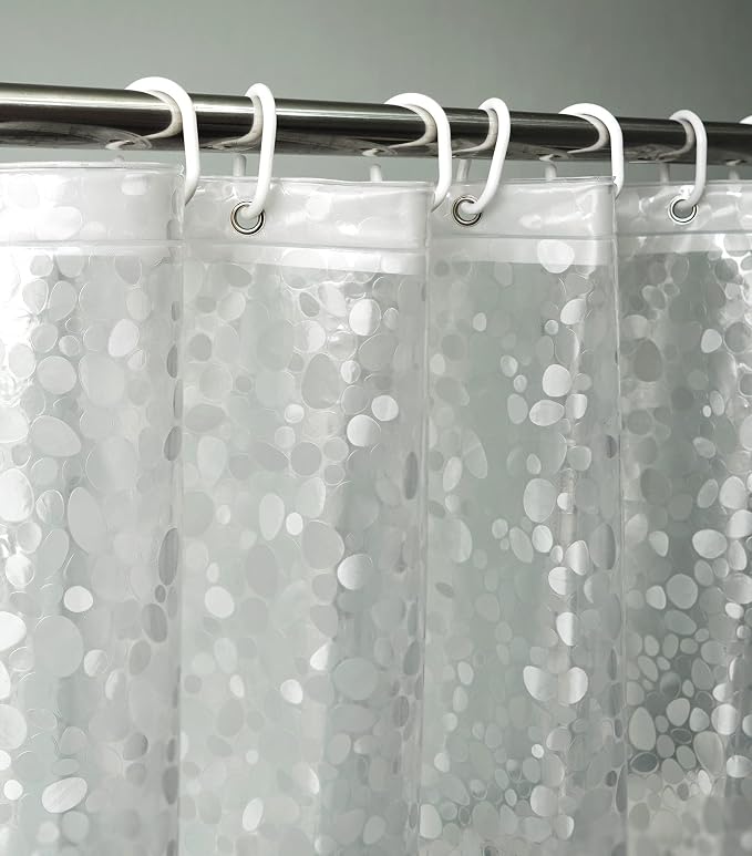 AooHome Extra Long Eva Shower Curtain Liner, Heavy Duty Shower Curtain Cobblestone Patten with Bottom Magnets, Semi Transparent, 72W x 86L inch