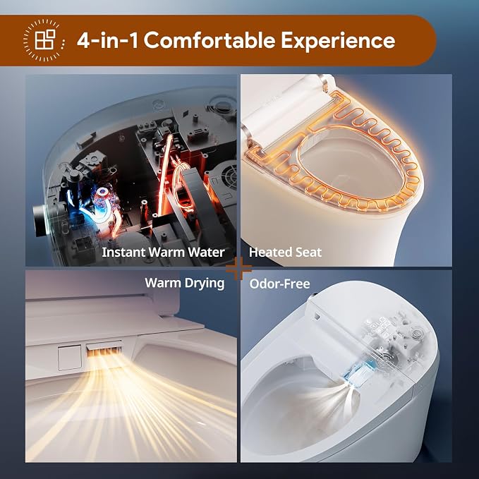 Uncle Brown Smart Toilet UBST12U, Luxury Bidet Toilet with Hygienic Water Cleanse & PlasmaClean Technology, Powerful 1000g MaP Flush Score, ADA Height, Auto Lid, Foam Shield, Safe Comfort