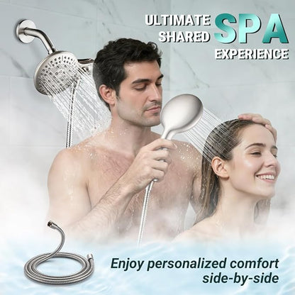 Cobbe® Dual Shower Head Combo, Handheld & Fixed, Brushed Nickel | Two Full-Size Shower Heads, 59'' Stainless Steel Hose, Water Saving with 3-Way Water Diverter, Tool-Free Installation