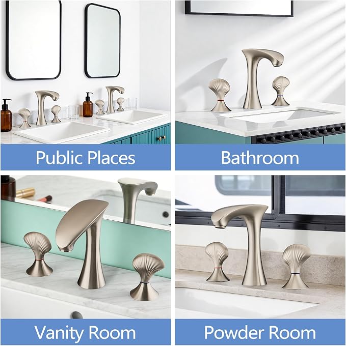 Brushed Nickel Bathroom Faucet 3 Hole, 8 Inch Widespread Bathroom Sink Faucet for Vanity, 2 Handle Bathroom Faucets, Bathroom Vanity Faucet with Pop-Up Drain and Supply Hoses