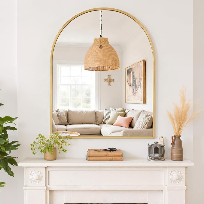 Arched Wall Mirror 38x30 Inch Gold Bathroom Vanity Mirror with Metal Frame | Modern Arch Mirror for Bedroom, Living Room, Entryway, Wall Mounted Decorative Mirror