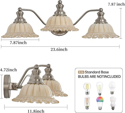 Brushed Nickel Bathroom Vanity Light White 3 Light