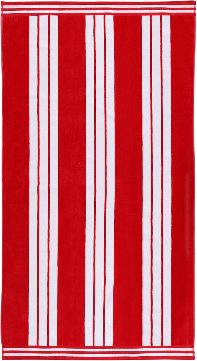 Superior Cotton Cabana Striped Beach Towels, Colorful Towels for Adult, Kid, Pool, Swimming, Sand, Travel, Large Oversized, Absorbent, Fast Drying, Bath Basics, Cabana Collection, 1 Piece, Red
