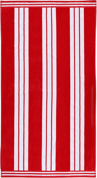 Superior Cotton Cabana Striped Beach Towels, Colorful Towels for Adult, Kid, Pool, Swimming, Sand, Travel, Large Oversized, Absorbent, Fast Drying, Bath Basics, Cabana Collection, 1 Piece, Red