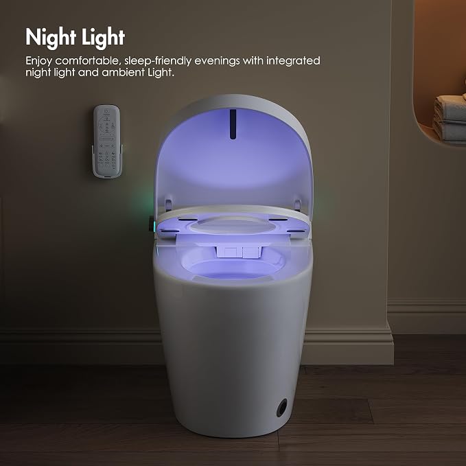One Piece Smart Bidet Toilet, Wash & Dry, Foot Sensor Flush | Off Seat Auto Flush, Heated Seat, Instant Warm Water, Self Cleaning Wand, Adjustable Wash Settings, Pre Wet, Night Light