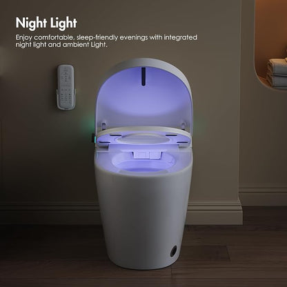 One Piece Smart Bidet Toilet, Wash & Dry, Foot Sensor Flush | Off Seat Auto Flush, Heated Seat, Instant Warm Water, Self Cleaning Wand, Adjustable Wash Settings, Pre Wet, Night Light