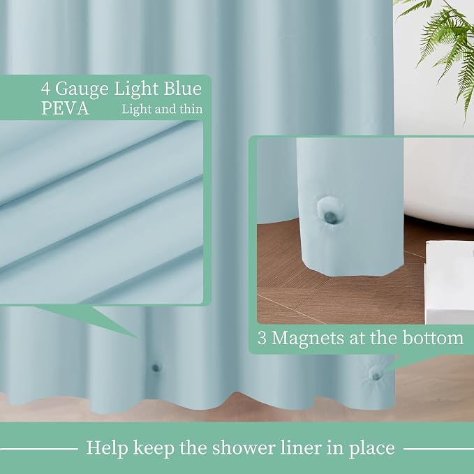 Mrs Awesome Light Blue Shower Curtain Liner with 3 Magnets, 72x72 | 12 Rustproof Grommets,Premium Flexible Sturdy Plastic Shower Curtain for Bathroom Lightweight & Waterproof,72W x 72H