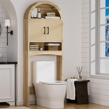 Spurgehom Arch Over The Toilet Storage Cabinet,Bathroom Organizer, Wood | Freestanding Bathroom Shelf Equipped with Anti-Tipping Device, Space-Saving Toiletries Storage Cabinet