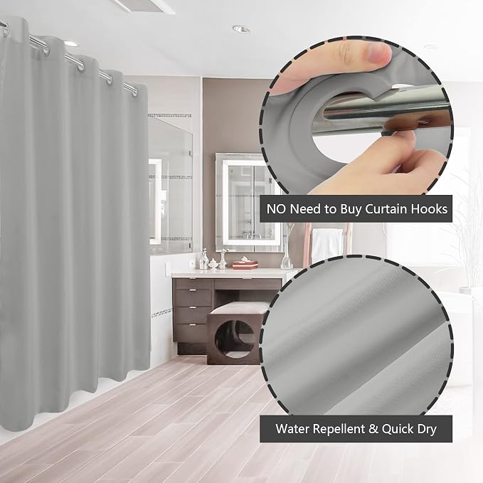 River Dream No Hook Hotel Cloth Grey Shower Curtain Soft Microfiber & Waterproof - Fabric Shower Curtain or Liner, Washable & Bottom Magnets, Gray, 71x74 | Waterproof Microfiber, Bottom Magnets, Soft Washable Fabric Shower Curtain or Liner, 71W x 74H