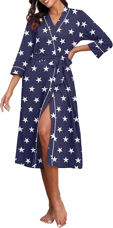 PrinStory Womens Robe Long Knit Bathrobe Lightweight Soft Robes Ladies Bath Robe