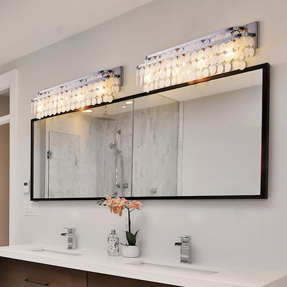 TOCHIC Bathroom Vanity Light with Natural Capiz Shell Shade, Brushed Nickel Coastal 4 Lights Vanity Light, Modern Wall Mount Lighting Fixture for Mirror Cabinets, Powder Room, Bedroom Living Room 30”W