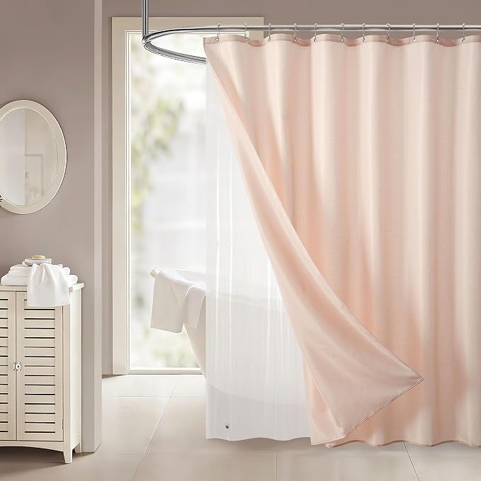 3 in 1 Shower Curtain Set, Pink Shower Curtain and Liner Set with 12 Double Sided Shower Curtain Hooks, Cloth Shower Curtains for Bathroom,Waterproof, 72" W*72" H