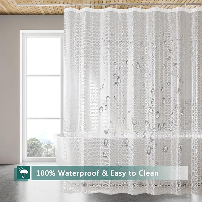 Shower Curtain Liner, 100% Waterproof Peva Shower Curtains with 3 Duty Heavy Bottom Magnets and 12 Rust Proof Grommets, 72x72 Weighted Shower Liner for Shower Stall, Bathtubs