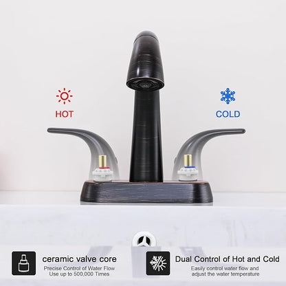 Bathroom Faucet with Sprayer, 4 Inch Oil Rubbed Bronze with Pop Up Drain | Ultimate Unicorn Centerset Pull Down Vanity Faucets 3 Hole- Two Handle Modern Washbasin Tap Set for Rv Lavatory Restroom