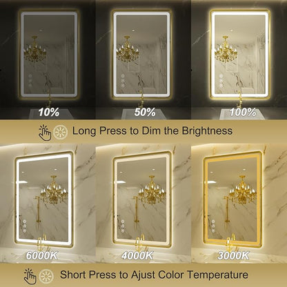 24''x36'' Gold Framed LED Bathroom Mirror with Lights, Built-in Bluetooth Speaker, Dimmable Lighted Bathroom Vanity Mirror with 3 Colors, Backlit + Frontlit, Memory Function, Anti-Fog