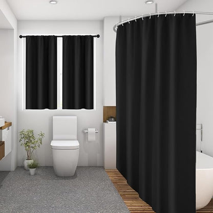 Shower Curtain Set, for Bathroom Decor 72" x 72", Modern Black | Black Waffle Textured Solid Waffle Textured Cloth Waterproof Matching Window Shower Curtain 36 x 30 Inches