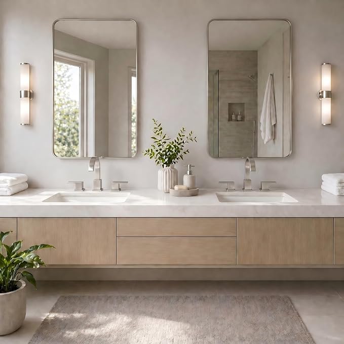 Widespread Brushed Nickel Bathroom Faucets, Waterfall Nickel Stainless Steel Bathroom Faucet for Sink 3 Hole, Vanity Lavatory Faucets with Drain & Water Hoses, 8 Inch, Lead-Free, 360° Swivel