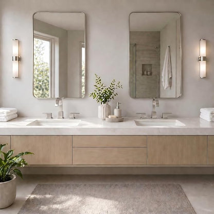 Widespread Brushed Nickel Bathroom Faucets, Waterfall Nickel Stainless Steel Bathroom Faucet for Sink 3 Hole, Vanity Lavatory Faucets with Drain & Water Hoses, 8 Inch, Lead-Free, 360° Swivel