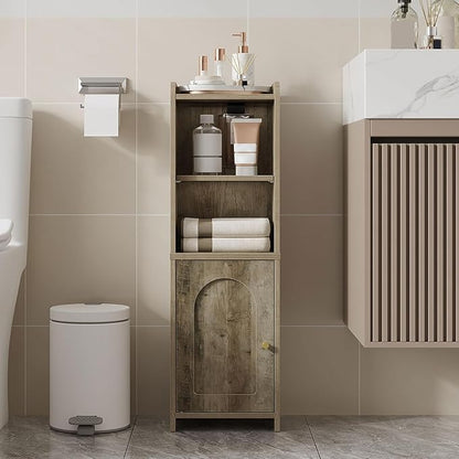 Bathroom Storage Cabinet, Corner Floor Cabinet with Doors and Adjustable Shelf, Narrow Toilet Paper Cabinets, Bathroom Organizer for Small Spaces, Rustic Greige BC39705X