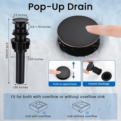 Pull-Down Bathroom Faucet 3 Hole 8 Inch with Pop-Up Drain,Oil Rubbed Bronze | 360° Swivel Spoutr & Dual Modes,8" Widespread 2-Handle, Pop-Up Drain & 10-Min Install for 3-Hole Bathroom Sink Faucets.