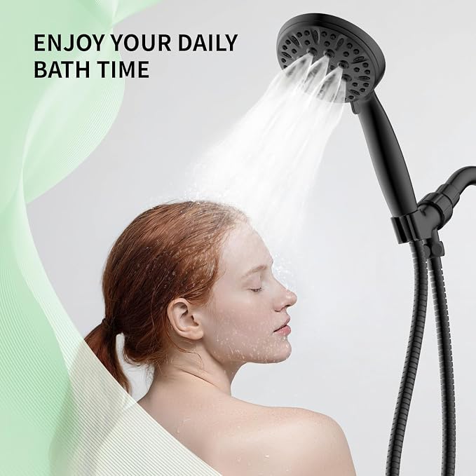 Matte Black Shower Head, 6 Spray Modes Handheld Showerhead | High Pressure Shower Heads with 59 Inch Stainless Steel Hose & Adjustable Shower Holder, Easy Installation, 4.53 Inch