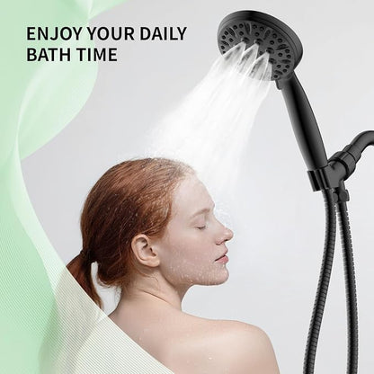Matte Black Shower Head, 6 Spray Modes Handheld Showerhead | High Pressure Shower Heads with 59 Inch Stainless Steel Hose & Adjustable Shower Holder, Easy Installation, 4.53 Inch