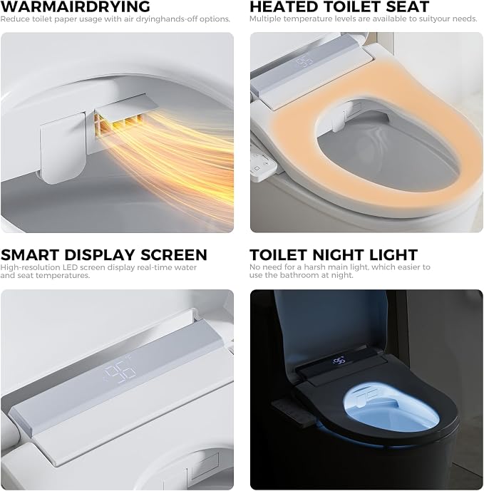 Electric Bidet Toilet Seat for Elongated Toilets, Side Control Panel | Warm Air Dryer, LED Display, Self-Cleaning Nozzle, Rear & Feminine Wash, Soft Close Lid, LED Night Light, Side Control Panel