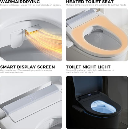 Electric Bidet Toilet Seat for Elongated Toilets, Side Control Panel | Warm Air Dryer, LED Display, Self-Cleaning Nozzle, Rear & Feminine Wash, Soft Close Lid, LED Night Light, Side Control Panel