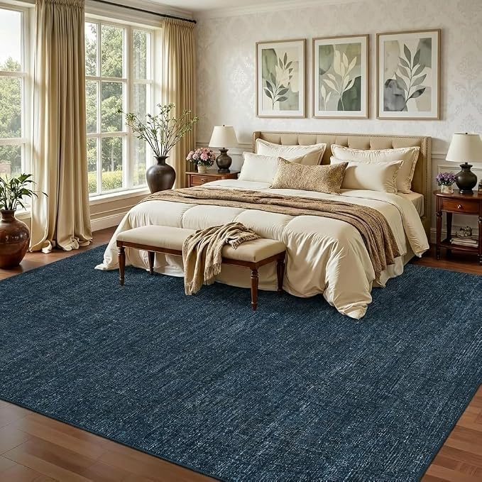 Garvee Living Room Rugs 10x13 Dining Room Rugs for Under Table Non Slip Modern Solid Color Throw Rug Non Shedding Low Pile Ultra Soft Mats Foldable Thin Contemporary Carpet for Bedroom Nursery, Navy | Machine Washable Non Slip Solid Color Non Shedding ...