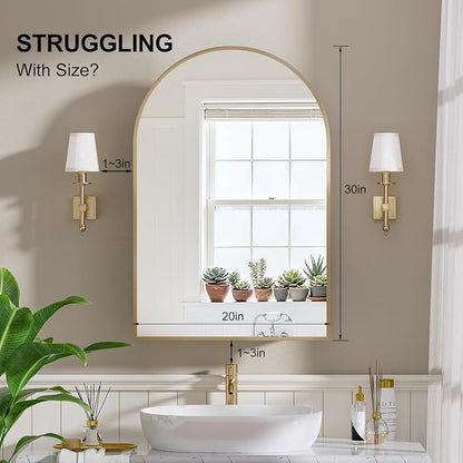 Recessed Medicine Cabinet for Bathroom,Brushed Gold Arched Medicine Cabinet with Mirror,Arch Mirrored Medicine Cabinets Recessed,Bathroom Mirror with Storage,Open from Left to Right 20x30