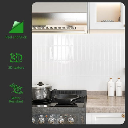 LONGKING 10-Sheet Bright White Peel and Stick Backsplash for Kitchen Wall, Kitchen Backsplash Wall Tile, Waterproof Back Splash Stick on Tiles for Bathroom | Peel and stick backsplash, self-adhesive wall tile, Bright White, waterproof, kitchen bathroom...