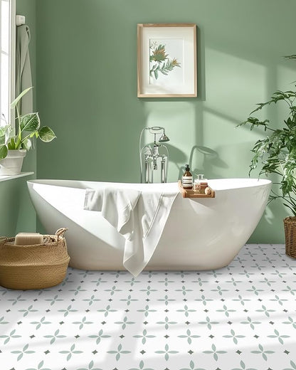 MORCART Peel and Stick Floor Tile Star Waterproof Vinyl Flooring DIY for Bathroom, Kitchen, Fireplace, Pet House, Stairs, Bedrooms, Wall, Store(20PCS,7.87" x 7.87",Light Green+Dark Green+White)