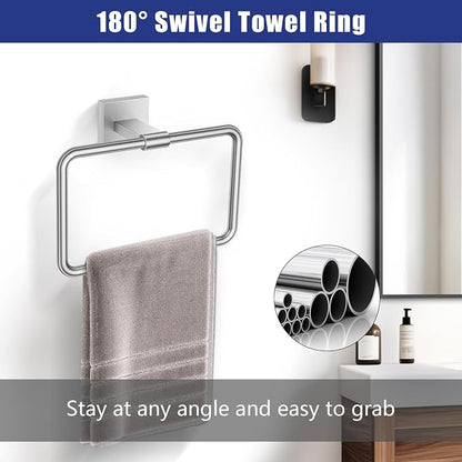 Brushed Nickel Towel Bar Set 5 Pieces Brushed Bathroom Hardware Accessories Set,Towel Holder Set for Bathroom SUS304 Stainless Steel Wall-Mounted Towel Holder Set,23.6 Inch