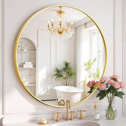 Round Wall Mirror 20 Inch Gold Vanity Mirror with Metal Frame | Modern Circle Wall Mounted Decorative Mirrors for Bathroom, Entryway, Bedroom, Living Room