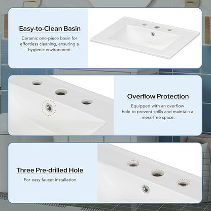 Harper & Bright Designs 48" Bathroom Vanity Set with Double Sink, Free Standing Single Basin Vanity Set with 2 Soft-Close Doors and Drawer, Wood Storage Cabinet with Ceramic Basin for Bathroom, White