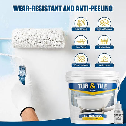 Tub and Tile Refinishing Kit, 66oz White Quick-Dry Tile Paint for Wall & Floor, Sink Bathtub and Toilets Paint for Bathroom, Kitchen, Toilets, Water Based