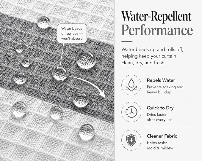 Dainty Home Ombre Waffle Weave Shower Curtain 70 x 72 Grey Textured Fabric Shower Curtain, Hotel Style Waffle Weave Bathroom Curtain, Water Resistant Polyester Ombre Shower Curtain